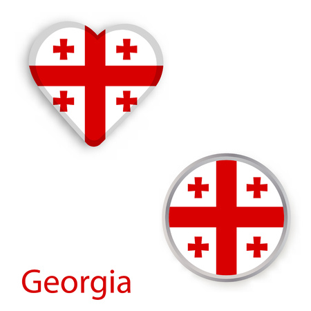 Heart and circle symbols with flag of Georgia. Vector illustrationのイラスト素材