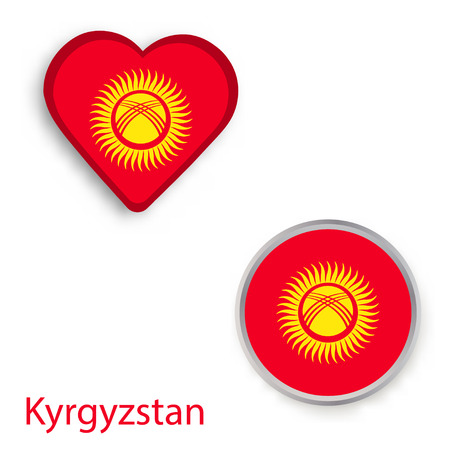 Heart and circle symbols with flag of Kyrgyzstan. Vector illustrationのイラスト素材