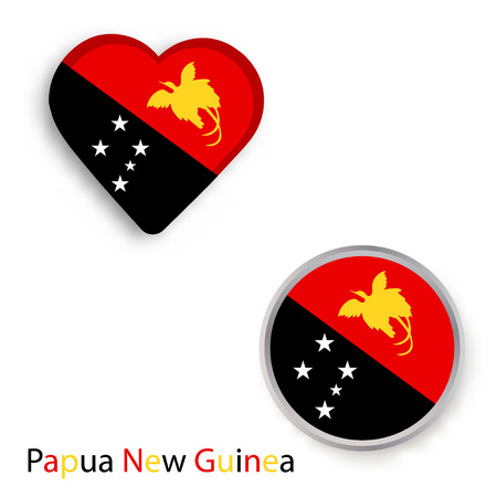 Heart and circle symbols with flag of Independent State of Papua New Guinea. Vector illustrationのイラスト素材