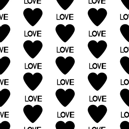Seamless pattern from the black  hearts and words love. Vector illustrationのイラスト素材