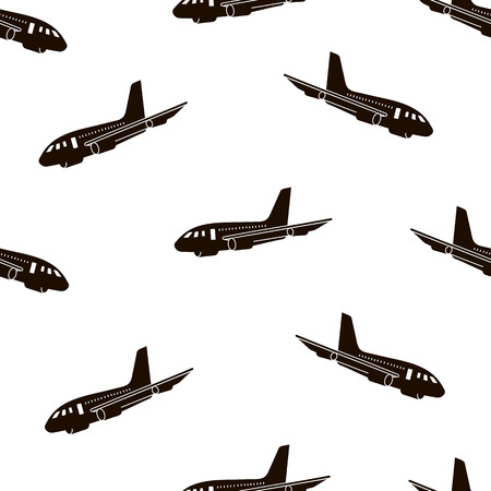 Seamless pattern with black planes on the white background. Vector illustrationのイラスト素材