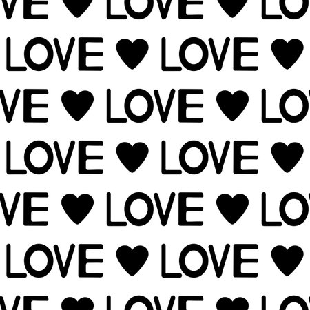 Seamless pattern from the black  hearts and words love. Vector illustrationのイラスト素材