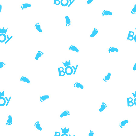 Seamless pattern with word boy, crowns and footprint. Vector illustrationのイラスト素材