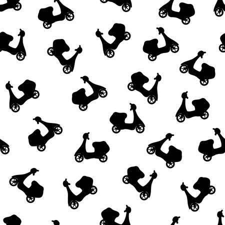 Seamless pattern with black mopeds on the white background. Vector illustrationのイラスト素材