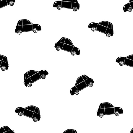 Seamless pattern with black cars on the white background. Vector illustrationのイラスト素材
