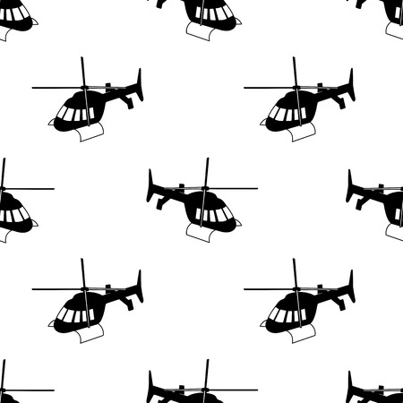 Seamless pattern with black helicopters on the white background. Vector illustrationのイラスト素材