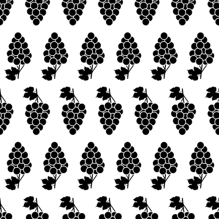 Seamless pattern with black grapes and  leaves on the white background. Vector illustrationのイラスト素材