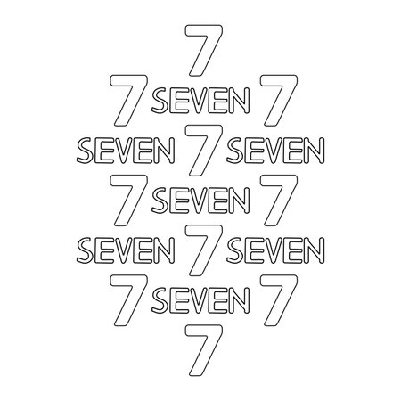 Numeral and word seven. Coloring page. Vector illustration
