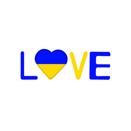 Heart with flag of Ukraine and word Love. Vector illustrationのイラスト素材