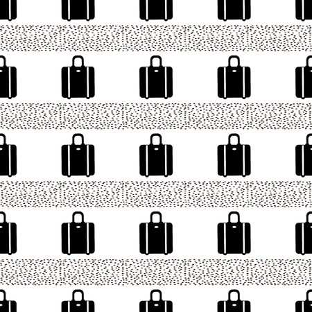 Seamless pattern with black suitcases and dots on the white background. Vector illustrationのイラスト素材