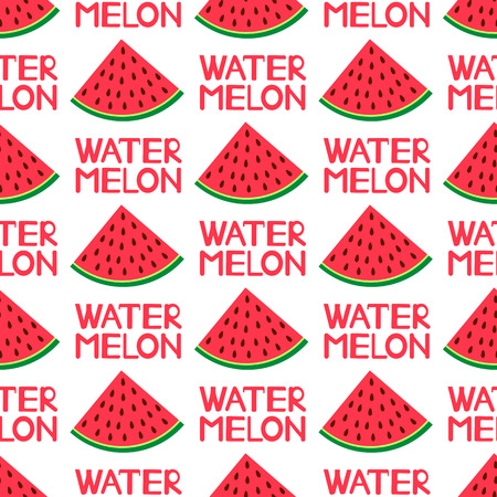 Seamless pattern with colorful watermelons slices and words Watermelon . Vector illustrationのイラスト素材