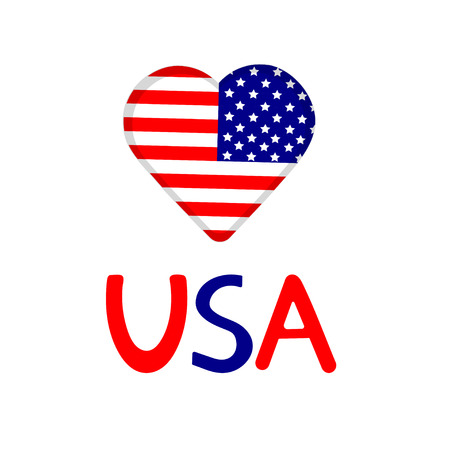 Heart with flag of the USA and word USA. Vector illustrationのイラスト素材
