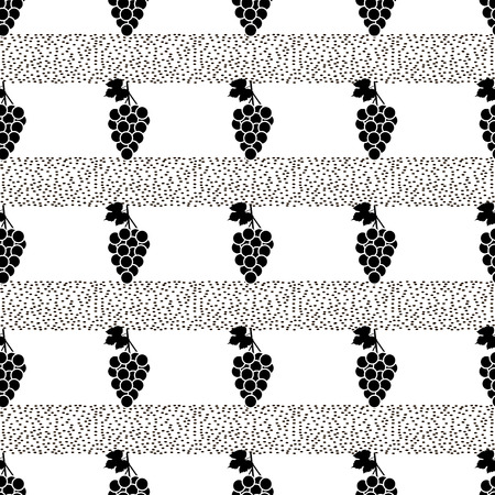 Seamless pattern with black grapes on the white background. Vector illustrationのイラスト素材