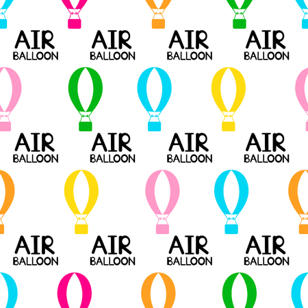 Seamless pattern with black words Air Balloons and colorful icons on the white background. Vector illustrationのイラスト素材