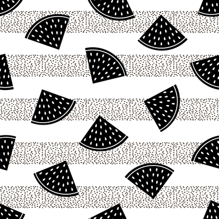 Seamless pattern with black watermelon slices on the white background.のイラスト素材
