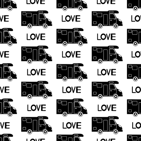 Seamless pattern with black car and words Love on the white background.のイラスト素材