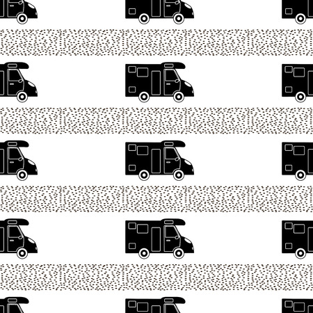 Seamless pattern with black cars on the white background. Vector illustrationのイラスト素材
