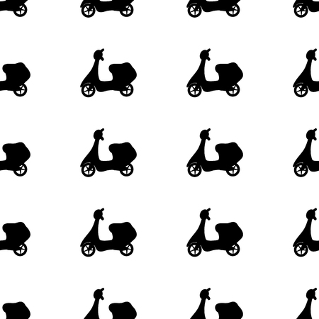 Seamless pattern with black mopeds on the white background. Vector illustrationのイラスト素材