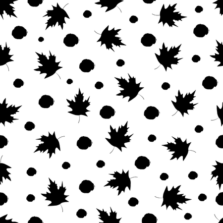 Seamless pattern with black maple leaves on the white background . Vector illustrationのイラスト素材