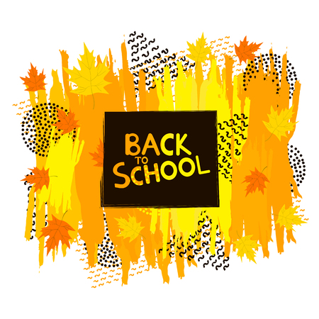 Back to school background with colorful maple leaves and geometric figures. Vector illustrationのイラスト素材
