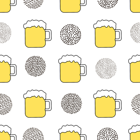 Seamless pattern with beer mug and circles on the white background. Vector illustrationのイラスト素材