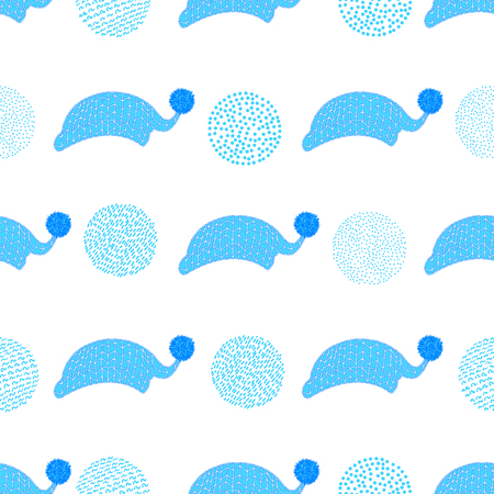 Seamless pattern with blue hat and circles. Vector illustrationのイラスト素材