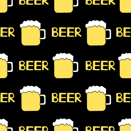 Seamless pattern with beer mug on the black background. Vector illustrationのイラスト素材