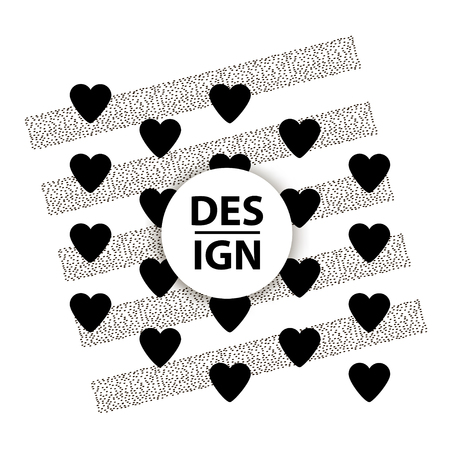 Background with black hearts and dots. Template for card, banner, poster. Vector illustrationのイラスト素材