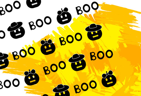 Halloween background with pumpkins, words Boo and colorful brush strokes.  Vector illustrationのイラスト素材