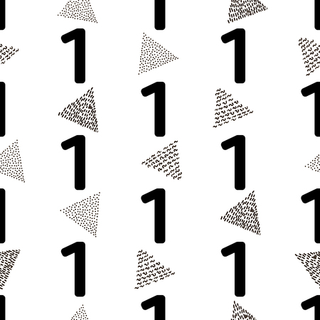 Seamless pattern with numeral one and triangles on the white background.  Vector illustrationのイラスト素材