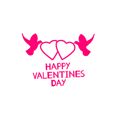 Happy Valentines Day - card with hearts and birds. Vector illustrationのイラスト素材