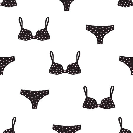 Seamless pattern with women underwear. Lingerie background. Hand drawn. Vector illustration.のイラスト素材