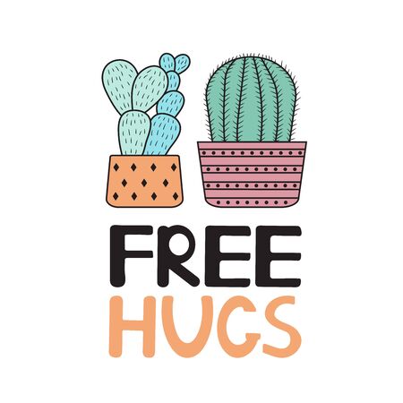 Free hugs. Colorful cactuses on the white background.Vector illustration.のイラスト素材