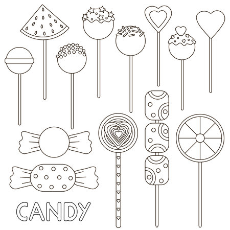 Candy coloring page. Candies set. Vector illustration.のイラスト素材
