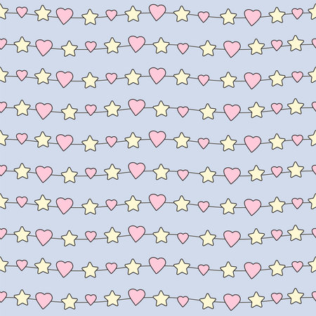 Hearts and stars seamless pattern. Cute design. Vector illustration.のイラスト素材