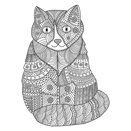 Cat coloring page. Coloring page for adult. Vector illustration.のイラスト素材