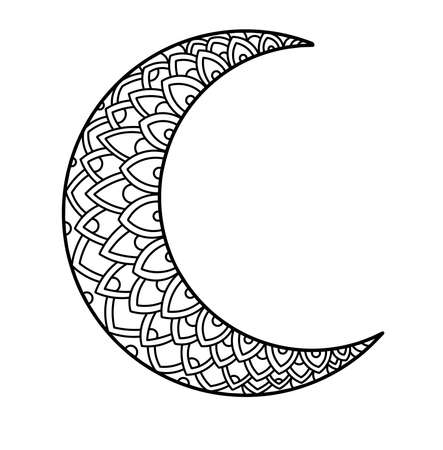 Moon mandala. Moon decoration element. Hand drawn. Vector illustration.のイラスト素材