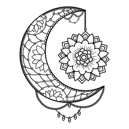 Moon mandala. Moon decoration element. Hand drawn. Vector illustration.のイラスト素材