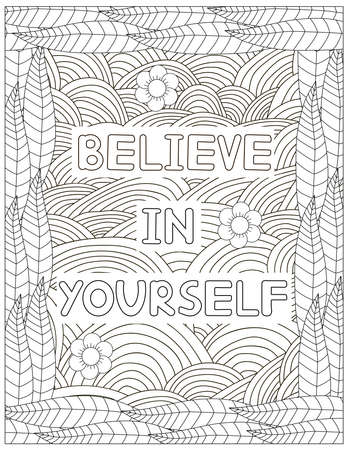 Believe in yourself. Quote coloring page. Affirmation coloring. Vector illustration.のイラスト素材