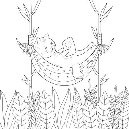 Cat coloring page. Cute kitten. Coloring animal. Vector illustration.のイラスト素材