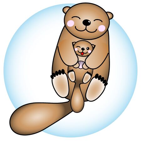Parent and child's illustration of a cute sea otter.のイラスト素材
