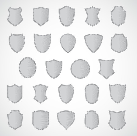Silver shield design set with various shapes.  Style engraving. のイラスト素材