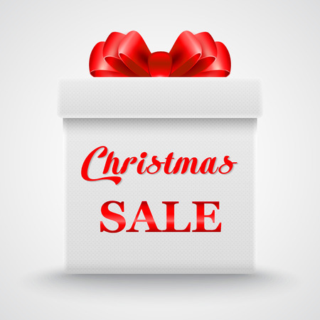 Christmas Sale. Gift white box with a red bow. のイラスト素材