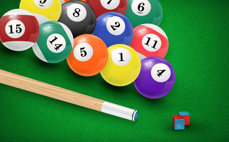 Billiard balls in a pool table. 