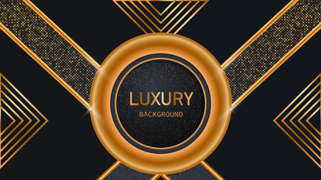 Dark abstract background with black overlap layers. Realistic texture with light effect and golden...