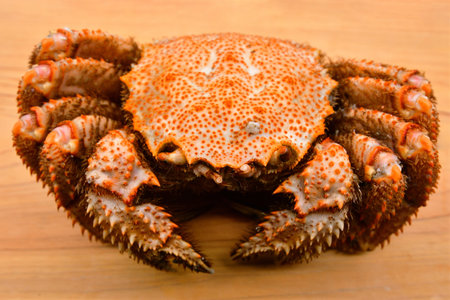 Hairy crab served on a bamboo basket.