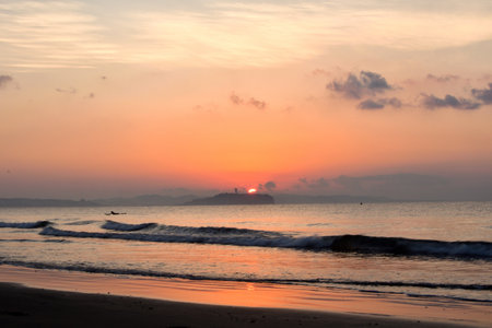 The sun and Enoshima just after sunrise in Shonan in the early morning.
Fujisawa City, Kanagawa Prefecture, Japan.の写真素材