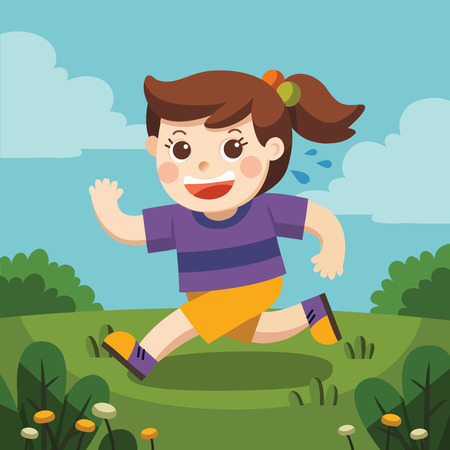 Illustration. A cute girl running around the playground. She is so adorable.のイラスト素材