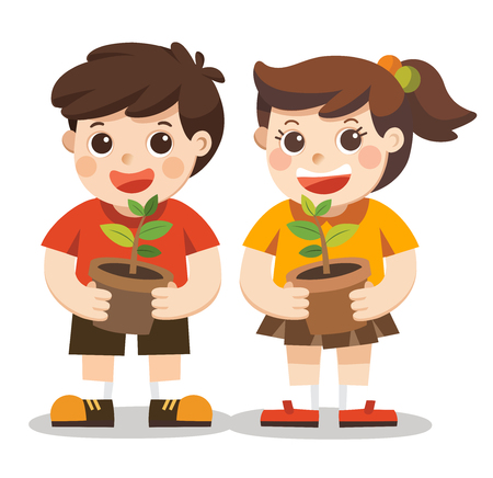 Cute kids volunteers illustration.のイラスト素材
