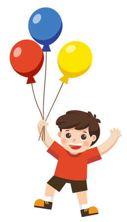 A Boy is jumping together and holding balloons.のイラスト素材